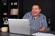© vladorlov - Pervert at the laptop. Funny fat man.