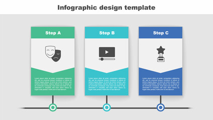 Sticker - Set Comedy and tragedy masks, Online play video and Movie trophy. Business infographic template. Vector