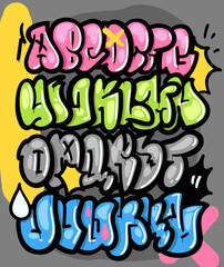 Canvas Print - Alphabet graffiti flops style. Colors letters illustration font