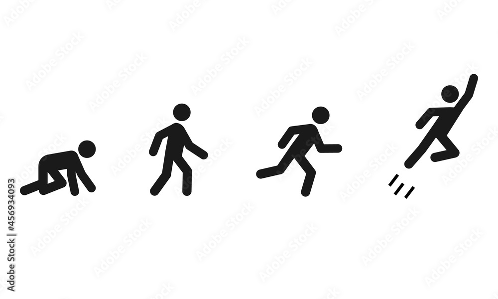 Crawl Walk Run Fly pictogram icon set. Clipart image isolated on white ...