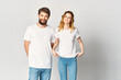 © SHOTPRIME STUDIO - man and woman in white t-shirts and jeans design fashion copy space studio
