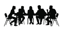Business People Having Meeting Or Conference. Coworkers Sitting At The Table Silhouette Vector Illustration