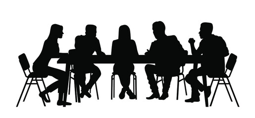 Business people having meeting or conference. Coworkers sitting at the table silhouette vector illustration