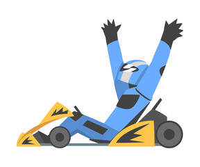 Sticker - Kart Racing or Karting with Man Racer in Open Wheel Car Engaged in Motorsport Road Extreme Driving Vector Illustration