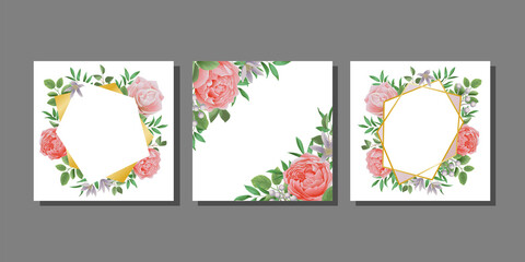 Wall Mural - Greeting cards set with flowers and leaves