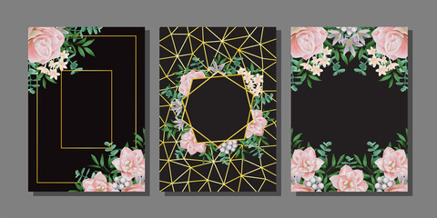 Sticker - Templates set with flowers and greenery for greeting cards and covers