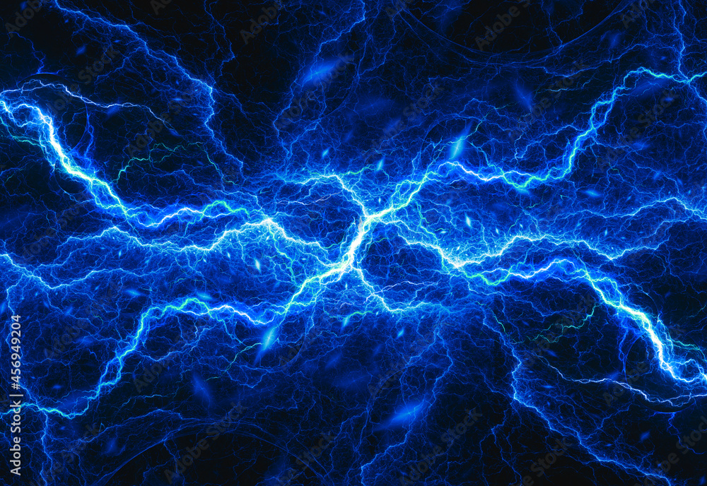 Blue lightning and plasma background, abstract energy and electrical ...