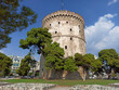 Thessaloniki, White Tower at seafront, famous landmark of Greece. 