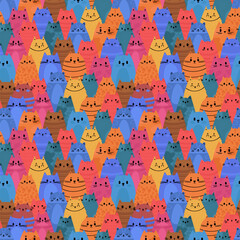 Wall Mural - Cute seamless pattern with funny cats and kittens. Doodle characters of animals. Design for printing