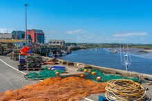 View Of Fishing Nets On Quayside And River Coquet At Amble, Morpeth, Northumberland