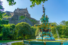 View Of The Ross Fountain And Edinburgh Castle, West Princes Street Gardens, Lothian