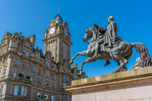 View Of The Balmoral Hotel And Statue Of Arthur Wellesley (The Iron Duke) (Duke Of Wellington) On Princes Street