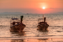 Longtail Boats At West Rai Leh Beach, Railay Peninsula, Krabi Province