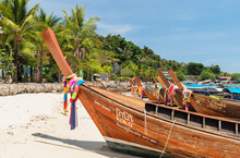 Longtail Boat On Ton Sai Beach, Ko Phi Phi Don, Krabi, Andaman Sea, Indian Ocean