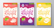 Fruits and Berries Yogurt Label Templates Set. Abstract Vector Dairy Packaging Design Layouts Collection. Modern Banner with Hand Drawn Melon, Watermelon and Figs Sketches Background. Isolated