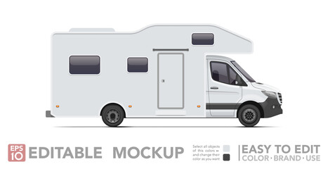 Sticker - Editable campervan mockup. Realistick van on white background. Vector illustration. Collection