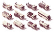 Isometric municipal utility trucks set. Vector illustration