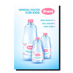 Wall Mural - Mineral Water Creative Promotional Poster Vector. Mineral Water For Kids Blank Bottles Packages On Advertising Banner. Natural Liquid Containers Stylish Concept Template Illustration