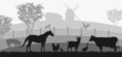 Farm animals silhouettes. Horse, cow, pig, goat, sheep, cat, dog, chicken, goose vector silhouettes