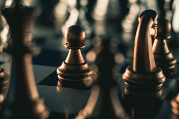 Poster - Closeup shot of a chessboard with black pieces