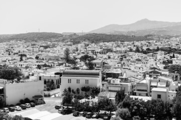 Sticker - Grayscale shot of beautiful Rethymno city in Crete, Greece