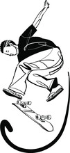 The Vector Illustration Sketch Of The Skateboarder Doing Trick On The Skateboard