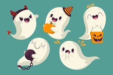 Halloween Ghost With Costumes Collection Vector Design Illustration
