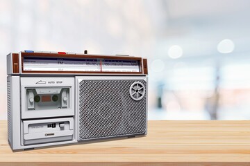 Old retro vintage radio on the desk