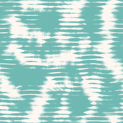 Wall Mural - Aegean teal broken stripe seamless background with grunge wave texture. Summer coastal living style rustic grunge home decor fabric . Turquoise dyed washed and weathered textile repeat pattern.