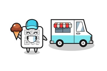 Canvas Print - Mascot cartoon of qr code with ice cream truck