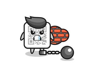 Sticker - Character mascot of qr code as a prisoner