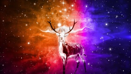Wall Mural - Fantasy deer with colorful cloudy abstract background