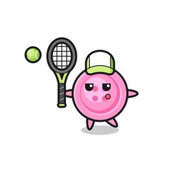 Sticker - Cartoon character of clothing button as a tennis player