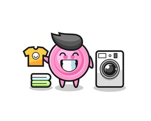 Sticker - Mascot cartoon of clothing button with washing machine