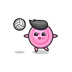 Sticker - Character cartoon of clothing button is playing volleyball