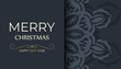 © Javvani - Holiday card Merry Christmas and Happy New Year in dark blue color with luxury blue ornaments