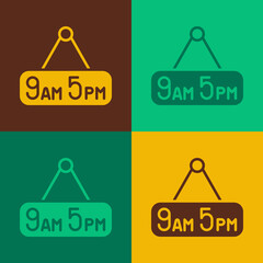 Wall Mural - Pop art From 9 to 5 job icon isolated on color background. Concept meaning work time schedule daily routine classic traditional employment. Vector