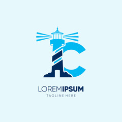 Canvas Print - Letter C Lighthouse Logo Design Vector Icon Graphic Emblem Illustration
