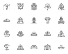 Water Fountain Line Icons Set