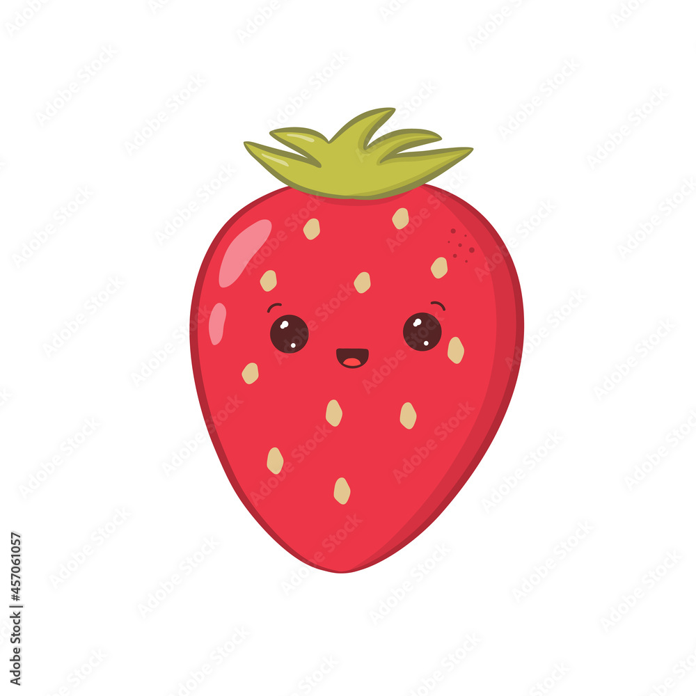 Cute kawaii strawberry isolated on white background. Character with ...