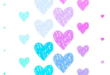 Wall Mural - light pink, blue vector backdrop with sweet hearts.