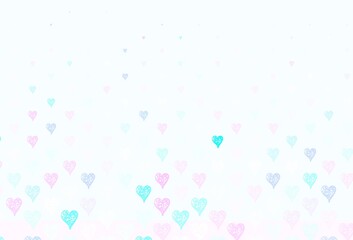 Wall Mural - light pink, blue vector backdrop with sweet hearts.