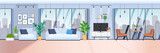 Fototapeta  - living room interior modern home apartment with panoramic windows horizontal