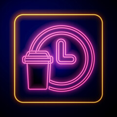 Wall Mural - Glowing neon Round the clock delivery icon isolated on black background. Vector