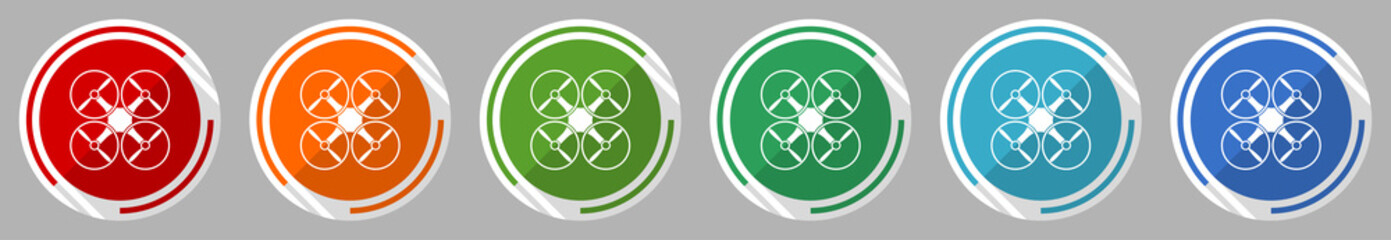 Poster - Drone, copter icon set, vector illustration in 6 colors options for webdesign and mobile applications, flat design symbol
