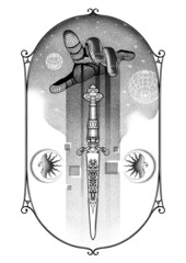 sword hand black and white illustration design drawn