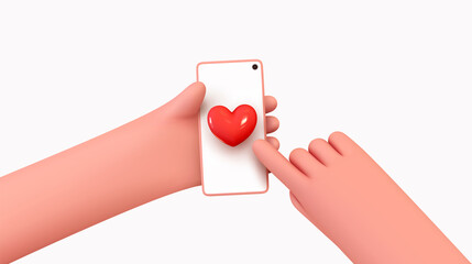 Wall Mural - in hands of mobile phone, icons like red heart, approval social networks. social media creative idea