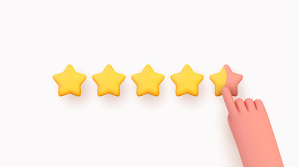 Wall Mural - women's men's hand gives the rating five stars. customer rating feedback concept from the client abo