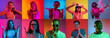 © Lustre Art Group  - Collage of portraits of an ethnically diverse people in a joy isolated over multicolored background.