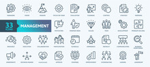 Business Management Outline Icon Collection. Thin Line Set Contains Such Icons As Vision, Mission, Values, Human Resource, Experience And More. Simple Web Icons Set.